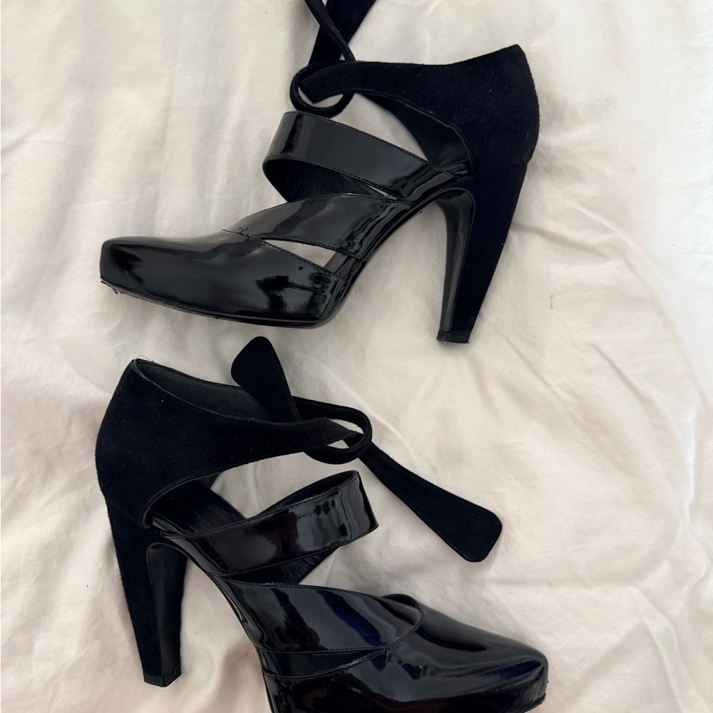 Balenciaga Ghesquiere Era Black Patent & Suede Platform Wrap Heels Rare - Picture 9 of 15